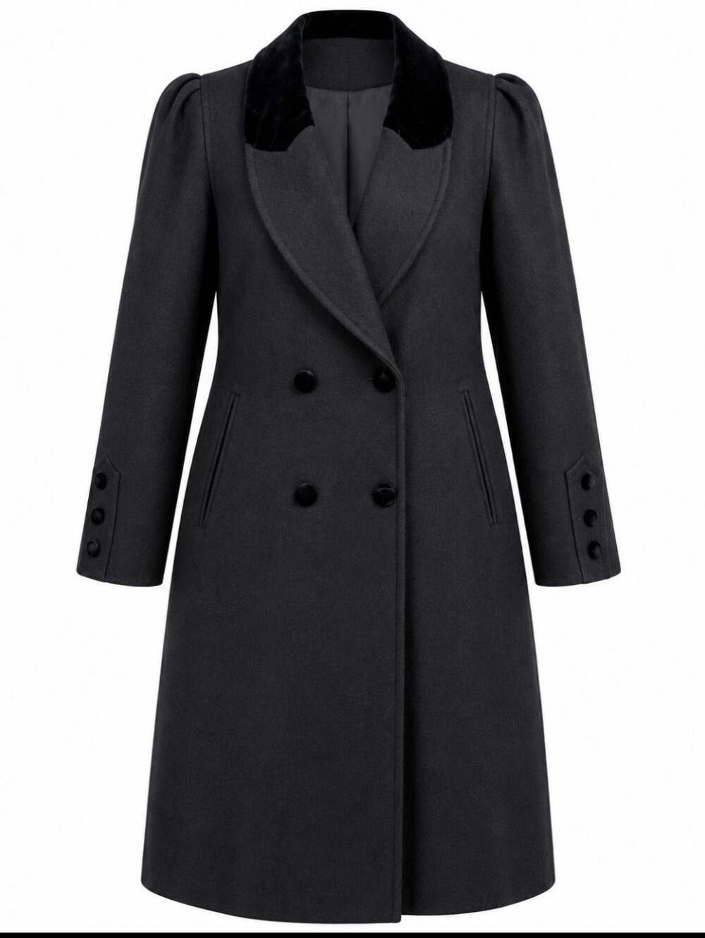 Vintage Les Modes Ellabee Black Women's Double Breasted Retro Pea Coat Size M